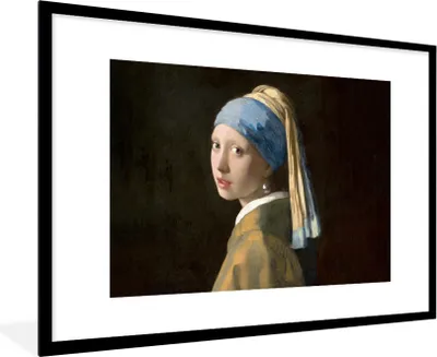 Produktbild von MuchoWow® Gerahmtes Poster Mädchen mit Perlenohrring - Gemälde - Alte Meister - Vermeer 90x60 cm - Poster mit Schwarzem Bilderrahmen Wandposter Rahmen Foto Bilder - Wanddekoration - Fotos