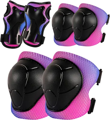 Imagen del producto de Kit de protectores para rodillas y codos para niños, ajustables, de 6 piezas, para patinaje en línea
