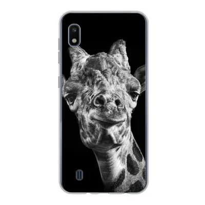 Produktbild von MuchoWow® Handyhülle Schutzhülle Hülle für Samsung Galaxy A10 Giraffe vor schwarzem Hintergrund in schwarz und weiß Silikon Softcase Handy Hülle - Schutzhülle