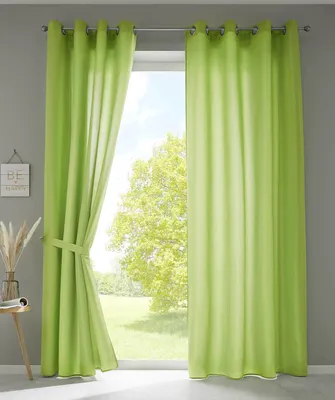 Produktbild von 2er Set Vorhänge Schal Ösen »Berlin« HxB 245x140 cm Apfelgrün Blickdicht Microsatin Lichtdurchlässig Uni Matt 20405N2
