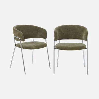 Produktbild von sweeek - 2er-Set Vintage-Sessel mit verchromtem Gestell und Stoffbezug - Khaki