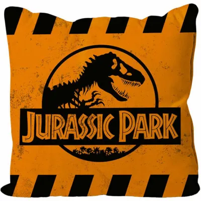 Immagine prodotto di Poduszka Jurassic Park Caution z Logo - Żółta, 40 x 40 cm, Licencjonowana