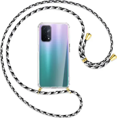 Produktbild von Handykette Backcover-Schutzhülle mit Band (Metall goldfarben) für Oppo A54 5G / A74 5G (CPH2197) - schwarz/grau/weiß