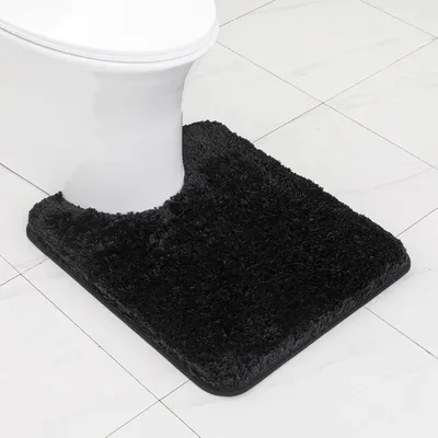 Immagine prodotto di Tappetino da bagno a forma di U, antiscivolo, nero, 50x60 cm, in microfibra, assorbente, lavabile in lavatrice