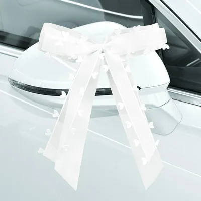 Produktbild von 30 weiße Satinschleifen für Hochzeitsautos, 17 x 11 cm, weiße Autodekoration, Partyverpackung