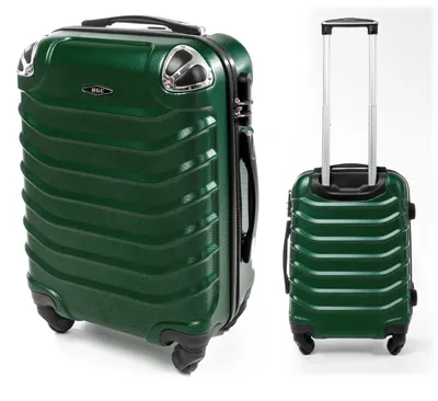 Two views of a green suitcase against a white background.