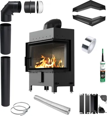 Produktbild von KRATKI LUCY Kamineinsatz schwarz rechts 14 kW Ø200 Holz Set