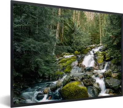 Produktbild von MuchoWow® Gerahmtes Poster Natur - Wasserfall - Bäume - Herbst 40x30 cm - Poster mit Schwarzem Bilderrahmen Wandposter Rahmen Foto Bilder - Kunstposter - Wanddekorationen
