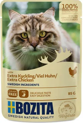 Produktbild von Bozita Pouch Häppchen in Soße mit viel Hühnchen, Adult, jede Rasse, Huhn, 85 g, Getreidefrei