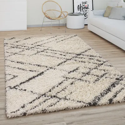 Produktbild von Hochflor Teppich Wohnzimmer Shaggy Langflor Modernes Boho Skandi Rauten Muster Grösse 200 cm Rund