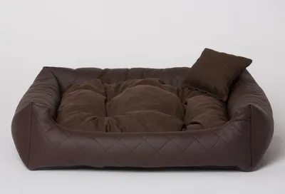 Produktbild von Hundebett Gestepptes Kunstleder Braun Gr. L - 80x65 cm Hundekissen Hundesofa Hundekorb Katzenkorb Bett Katzenbett Mayaadi Home
