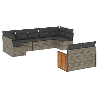 Produktbild von vidaXL 9-tlg. Garten-Sofagarnitur mit Kissen Grau Poly Rattan