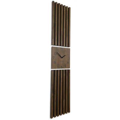 Produktbild von Wanduhr groß Moderne Eichenholz Aufhängepaneel Lamellen 155x30cm ohne tickgeräusche modern Holz Eiche Schwarz MDF holzoptik Wohnzimmer (Braun)