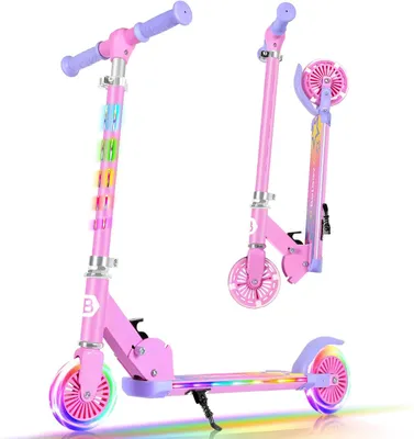 Immagine prodotto di Monopattino per bambini, leggero, con altezza regolabile in 4 posizioni, pieghevole, con ruote luminose, adatto a bambini dai 3 ai 12 anni