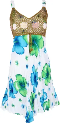 Produktbild von Boho Minikleid, Sommerkleid Hawaii, Krinkelkleid - Weiß/lemon, Damen, Viskose, Kleider