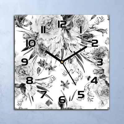 Produktbild von Wanduhr Echt-Glas-Küchenuhr Grauer Blumenstrauß Quarz 30x30 Deko Bilder