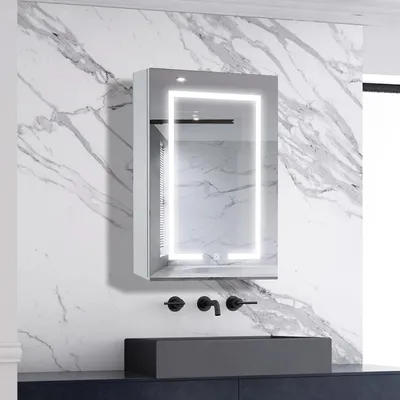 Produktbild von AICA LED Spiegelschrank 50x70cm Weiß Matt Touch/Wandschalter Beschlagfrei 3 Lichfarbe Dimmbar Spiegelschrank mit Steckdose