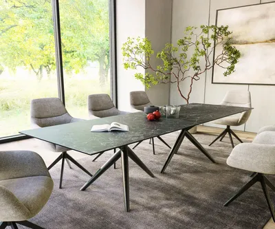 Produktbild von DELIFE Esstisch Edge 300x100 Keramik Laminam®Nero Greco Anthrazit Estelar rund Metall Schwarz