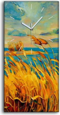 Produktbild von Wanduhr Uhr Wandbild Leinwand 30x60 Gemälde Feld Himmel Wolken Meer Bäume - weiße Hände