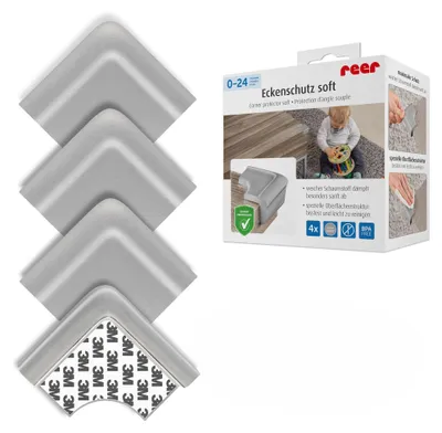 Productafbeelding van Reer Eckenschutz Soft, set van 4, hoekbeschermers, randbeschermers, stootkussens, kinderbeveiliging, grijs, 82031