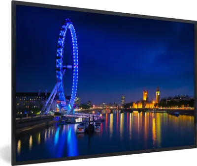 Produktbild von MuchoWow® MuchoWow® Gerahmtes Poster Bild eines blauen London Eye bei Nacht 60x40 cm - Poster mit zchwarzem Bilderrahmen - Printing - Wanddeko Schlafzimmer