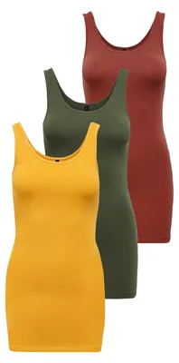 Produktbild von ONLY Damen Onllive Love Long Tank TOP 3er Pack Top für Frauen, Kalamata/Golden Y