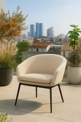 Zdjęcie produktu dla Beżowe krzesło  fotel tapicerowany na taras , balkon Marsylia czarna metalowa noga