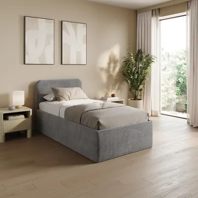 Produktbild von Home Collective Polsterbett 100x200 cm Doppelbett Bett mit verstellbarem Lattenrost & Stauraum, viele Größen verfügbar | Kordstoff Grau