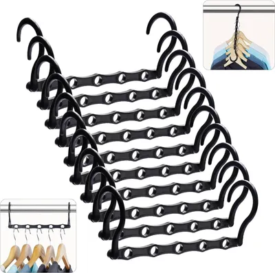 Produktbild von 10 Stück platzsparende Kleiderbügel - Haken - Magic Hook - Hängerverbinder - Robuste kaskadierende Kleiderbügel mit 5 Löchern für schwere Kleidung, Kleiderschrankorganisatoren und Aufbewahrungslösungen