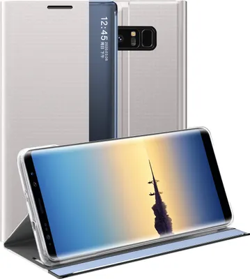 Image de Galaxy Note 8 Case, Slim Flip Leather Case with Window and Stand for Samsung Galaxy Note 8 Silver