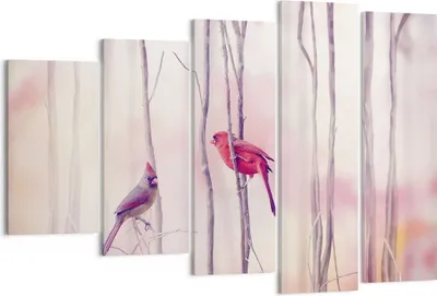 Produktbild von Bild auf Leinwand - Leinwandbild - 5 Teile - Vögel Kardinal Scharlachrot - 150x100cm - Wand Bild - Wanddeko - Wandbilder - Leinwanddruck - Bilder - Wanddekoration - Leinwand bilder - EG150x100-4256