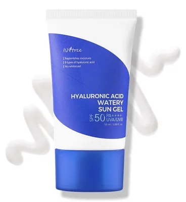 Produktbild von ISNTREE Hyaluronic Acid Watery Sun Gel 50ml -  SPF 50+ PA++++ – Leichte, Feuchtigkeitsspendende Koreanische Sonnencreme für Empfindliche Haut