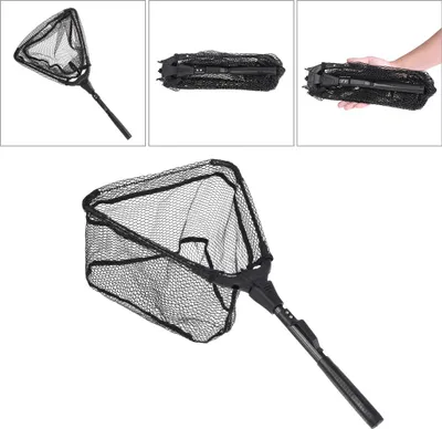Produktbild von Zusammenklappbarer Fischkescher, tragbar, zusammenklappbar, dreieckig, zum Fliegenfischen, Fangen oder Freilassen