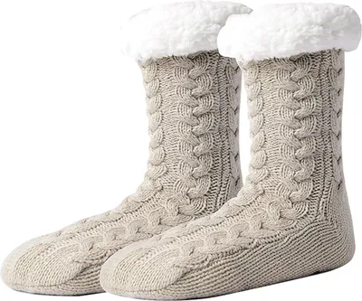 Image de ASKSA Chaussettes douillettes Femmes Hommes Chaussettes moelleuses épaisses avec griffes Chaussettes d'hiver douces et chaudes Chaussettes d'intérieur, Marron, Taille : EU 36-44