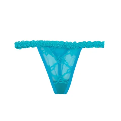 Produktbild von Damen String Tanga transparent Spitze Mesh florales Muster - türkis
