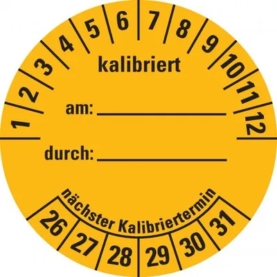 Produktbild von Dreifke® Prüfplakette kalibriert 26-31, gelb, Dokumentenfolie, selbstkl., Ø 4...