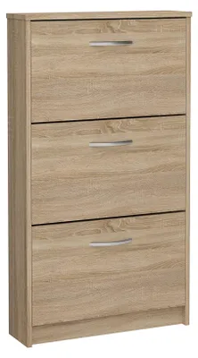 Image de Armoire à chaussures en bois de chêne, dimensions 58,5 x 104,5 x 17 cm, rangement compact, idéale pour l'entrée