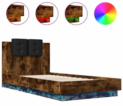 Image de vidaXL Cadre de lit avec tête de lit et lampes LED Chêne fumé 90x190cm