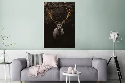 Produktbild von MuchoWow Wanddekoration Metall Metallbild Wandkunst 80x120 cm Hirschgeweih gold MuchoWow Aluminium Gemälde - Bilder