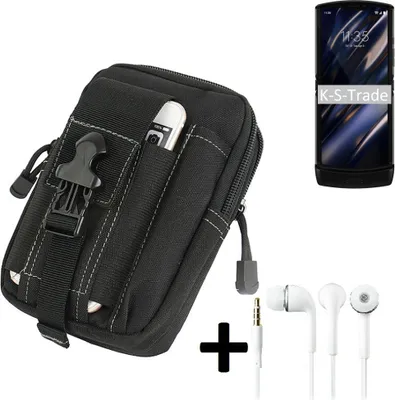 Produktbild von K-S-Trade Gürteltache + Kopfhörer kompatibel mit Motorola Razr (2019) Gürtel Tasche Holster Schutz Hülle Handy Hülle  schwarz inkl. Extrafächer