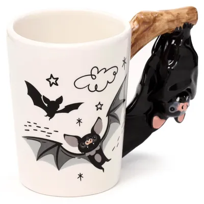 Keramikbecher mit Fledermausgriff, 400 ml, schwarz, mikrowellengeeignet