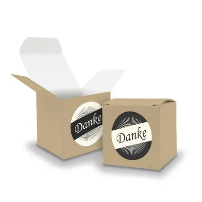 Produktbild von SET DANKE (Motiv36) 24x Faltschachtel Würfel 6,5cm BRAUN + Sticker