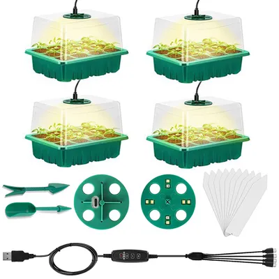 Produktbild von Growbox Pflanzenlampe Vollspektrum Sonne,Anzuchtkasten Zimmergewächshaus Dimmbar Timer,Anzuchtset 4 Anzuchttöpfe Indoor Keimung