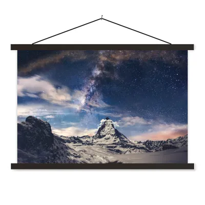 Produktbild von MuchoWow® Textilposter Berge - Sterne - Universum - Jungen - Mädchen - Kinder 120x80 cm mit schwarzem Rahmen - Wanddeko