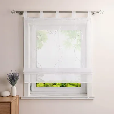 Faltenvorhang, Voile, bestickt, weiß, 80x140 cm, Schlaufen