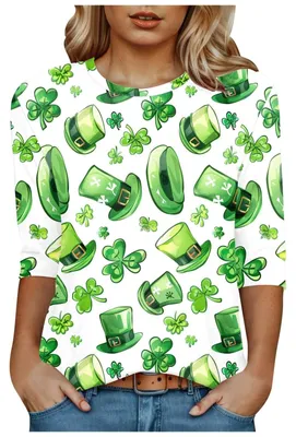 Productafbeelding van Dames T-Shirt 3/4 Mouw met St. Patrick's Day Print