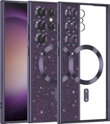 Produktbild von Techsuit Luxury Glitter Back Cover Hülle mit MagSafe für Samsung Galaxy S23 Ultra - Dunkelviolett