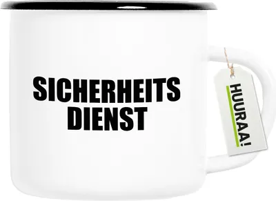 Produktbild von Huuraa Emaille Tasse Sicherheitsdienst Schriftzug 300ml Vintage Campingbecher Geschenkidee