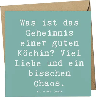 Produktbild von Mr. & Mrs. Panda Glückwunschkarte Spruch Köchin Chaos - Meeresbrise - Geschenk, Haute Cuisine, Grußkarte, Kreativität, Gewürze, liebevolles Kochen, Koch, Berufe, Beruf