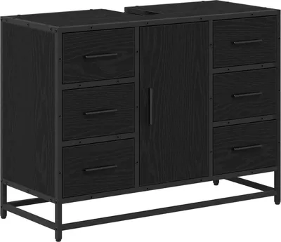 Produktbild von vidaXL Badezimmerschrank mit Tür Schwarz Eichen-Optik 80 x 33 x 60 cm
